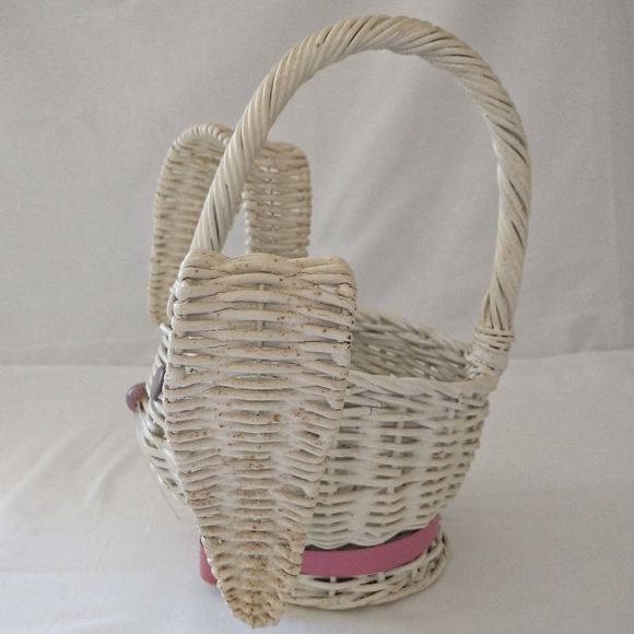 Vtg Wicker Easter Bunny Basket Planter Rabbit Whit - Picture 4 of 12